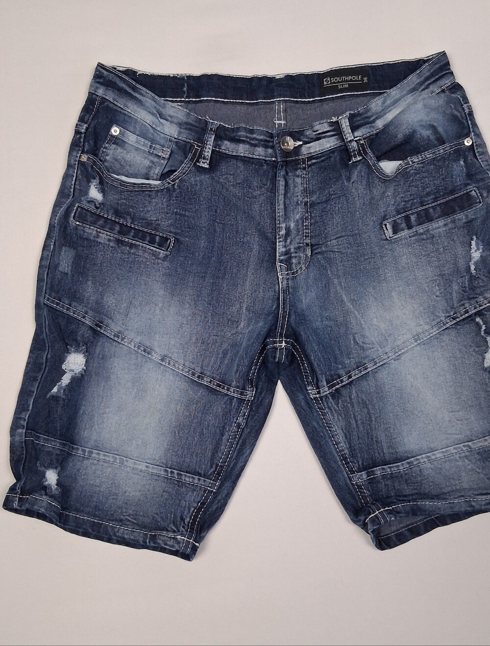 Southpole Slim Distressed Denim Shorts Mens Size 36×10 Blue Grunge Y2k 90s Retro